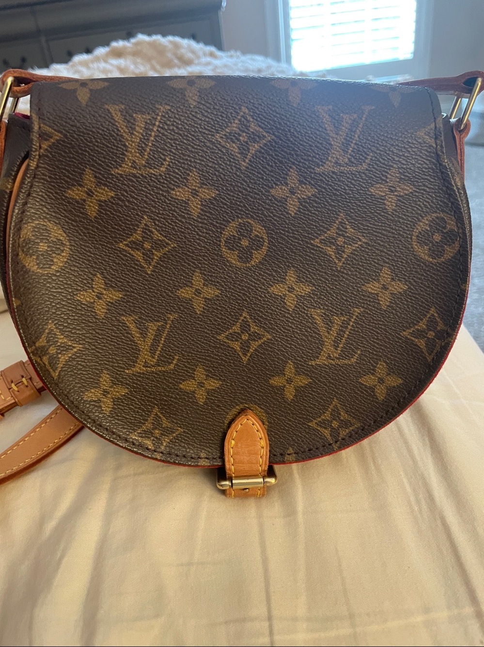 Louis Vuitton Monogram Round Crossbody Bag in Brown and Tan comes with COA .